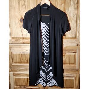 Stella & Julie Black White Dot Dress Women’s Size 6 Slit Sleeve